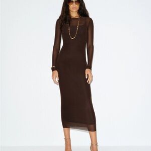 Reformation Brown Long-Sleeve Midi Sheath Dress